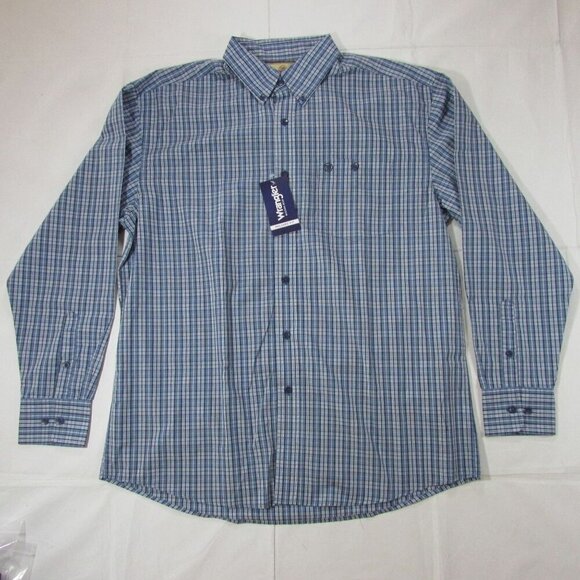 Wrangler Men's Large Long Sleeve Relaxed Fit Plaid Button Shirt - Blue - Picture 1 of 2